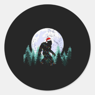 Christmas Bigfoot Sasquatch Tree Lights Funny Xmas Classic Round Sticker