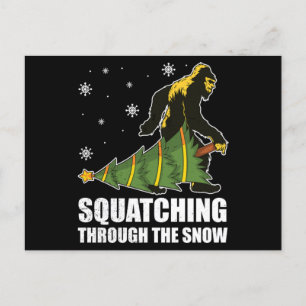 Christmas Bigfoot Squatching Through The Snow Postcard
