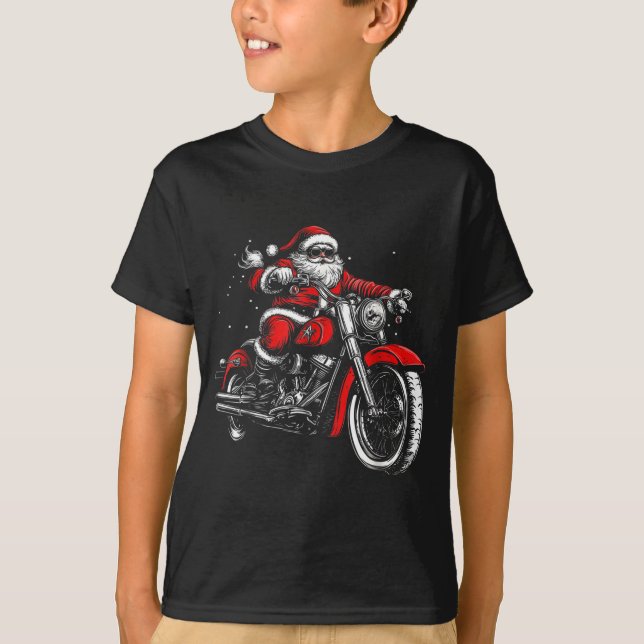 Christmas Biker Santa Claus Funny Motorcycle Motor T-Shirt (Front)