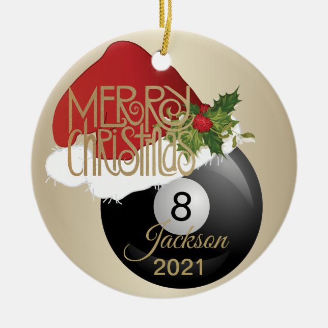 Christmas Billiard Eight Ball Ceramic Tree Decoration (Front)
