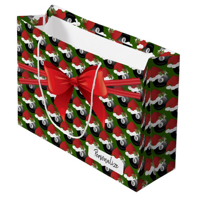 Christmas  Billiard Eight Ball Pattern - Large Large Gift Bag (Front Angled)