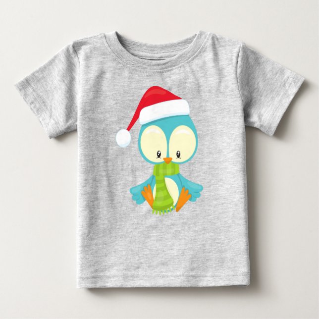 Christmas Bird, Bird With Hat, Bird With Scarf Baby T-Shirt (Front)