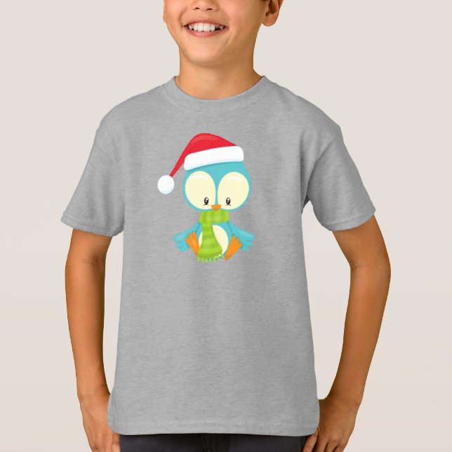 Christmas Bird, Bird With Hat, Bird With Scarf T-Shirt (Front)