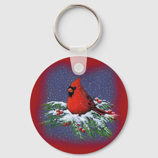 CHRISTMAS BIRD: CARDINAL: ART KEY RING (Front)