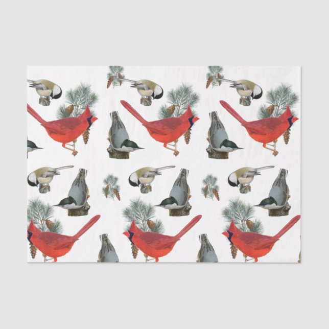 Christmas Bird Cardinal Nuthatch Chickadee Snow  Tissue Paper (Front)