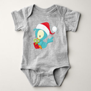 Christmas Bird, Cute Bird, Santa Hat, Gift, Xmas Baby Bodysuit