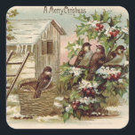 Christmas Bird Holly Snow Ladder Harvest Square Sticker<br><div class="desc">Time to celebrate the holidays. This vintage Christmas print depicts the process of harvesting holly. It also has Christmas birds.</div>
