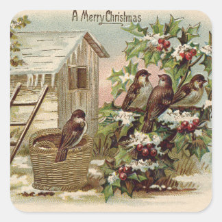 Christmas Bird Holly Snow Ladder Harvest Square Sticker