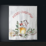 Christmas Bird in snowy woods merry Christmas Tapestry<br><div class="desc">Christmas bird with Christmas floral arrangement. Modern watercolors hand illustration. Merry Christmas text is customisable and optional.</div>