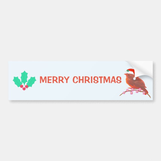 Christmas Bird on Light Blue Bumper Sticker (Front)