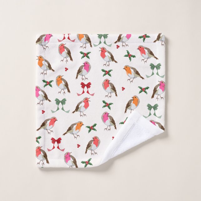 Christmas Bird Pattern Robins and holly Wash Cloth (Wash Cloth)