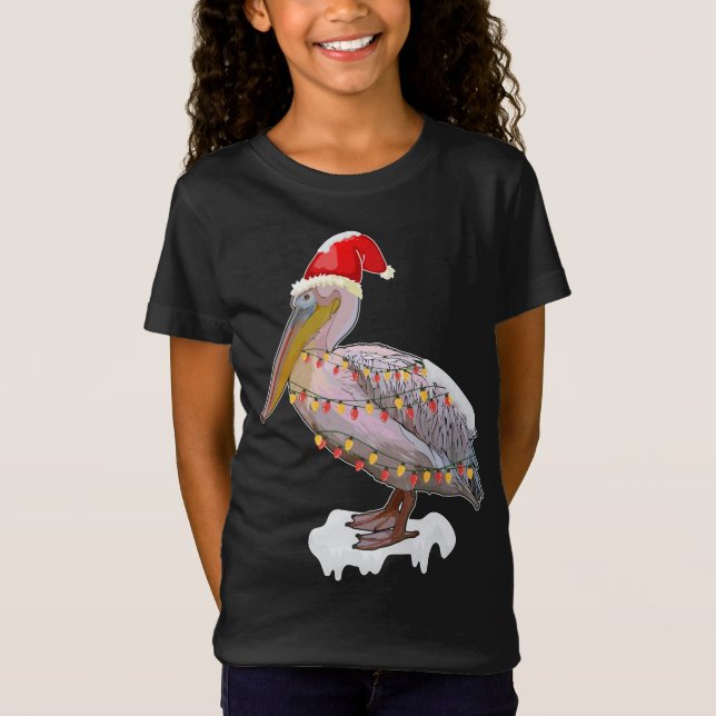 Christmas Bird Pelican Santa Hat Costume Bird Love T-Shirt (Front)