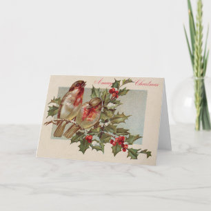 Christmas Bird Songbird Holly Snow Holiday Card