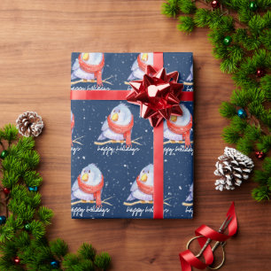 Christmas Bird with Scarf In Snowflakes Wrapping Paper