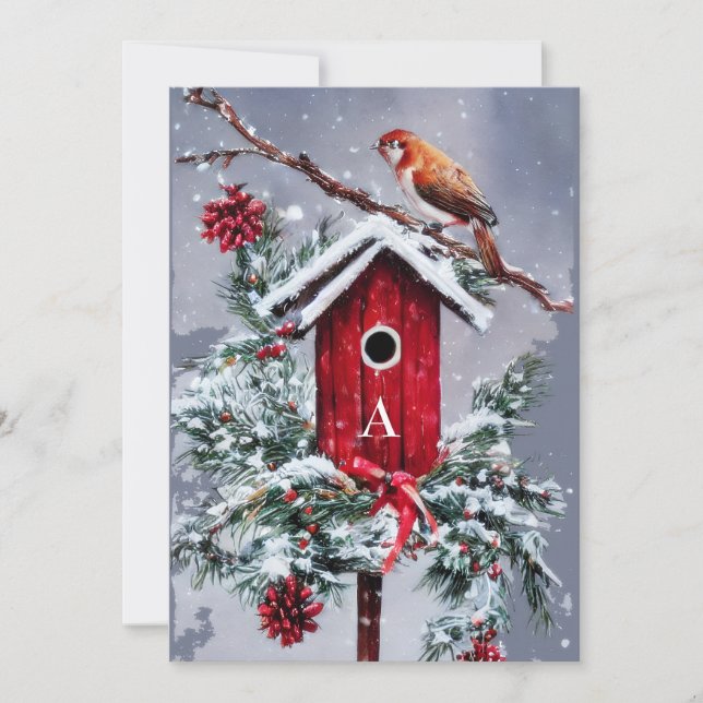 Christmas birdhouse initial budget Christmas Holiday Card (Front)