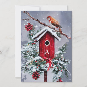 Christmas birdhouse initial budget Christmas Holiday Card
