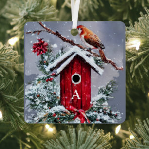 Christmas birdhouse initial  metal tree decoration