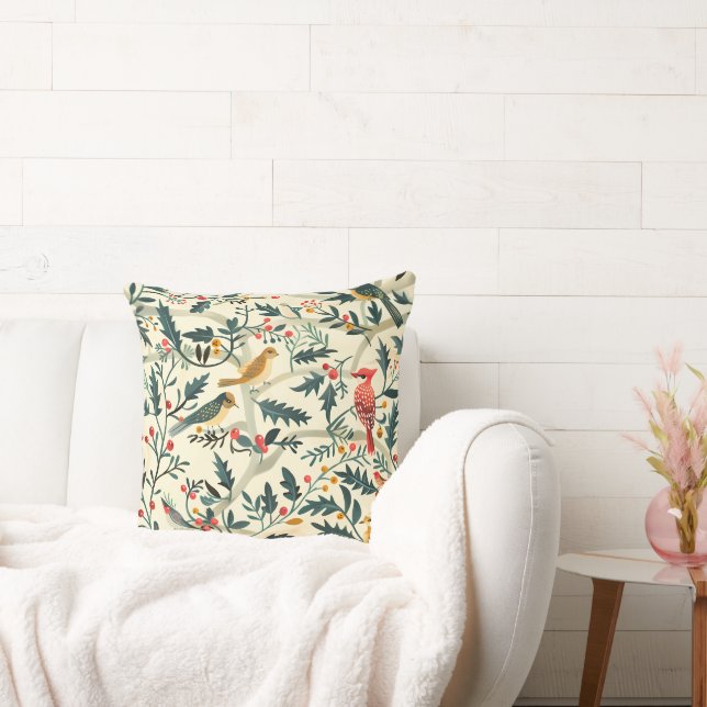 Christmas Birds and Leaves Cushion (Couch)