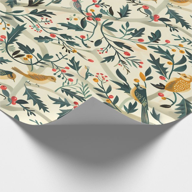 Christmas Birds and Leaves Wrapping Paper (Corner)
