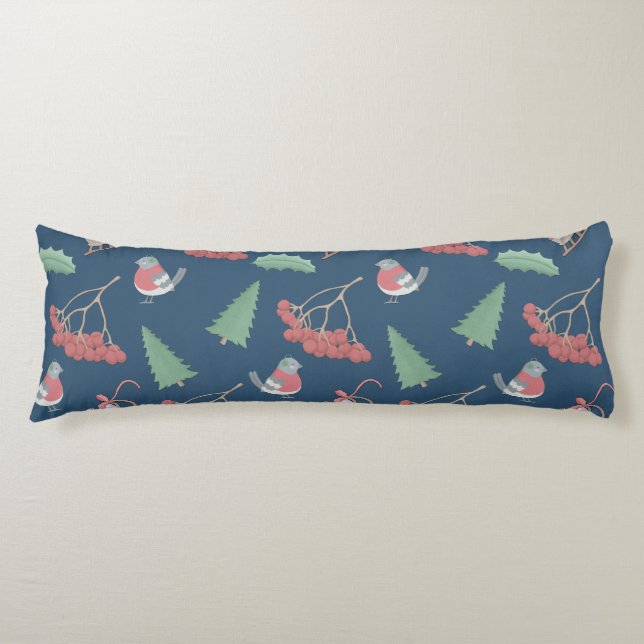 Christmas Birds and Sleds Blue Body Cushion (Front)