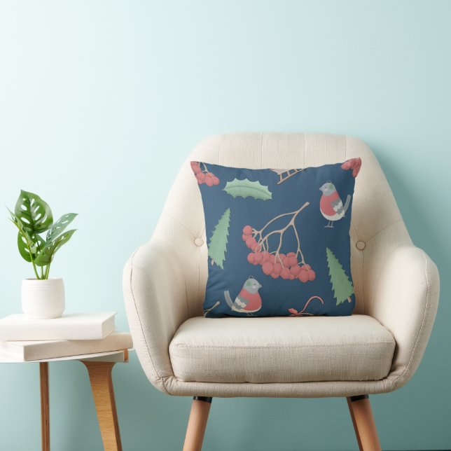 Christmas Birds and Sleds Blue Cushion (Chair)