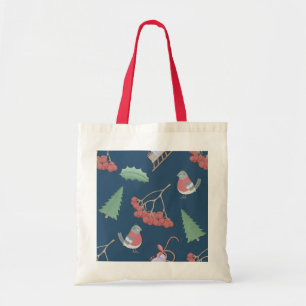 Christmas Birds and Sleds Blue Tote Bag