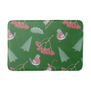 Christmas Birds and Sleds Green Bath Mat