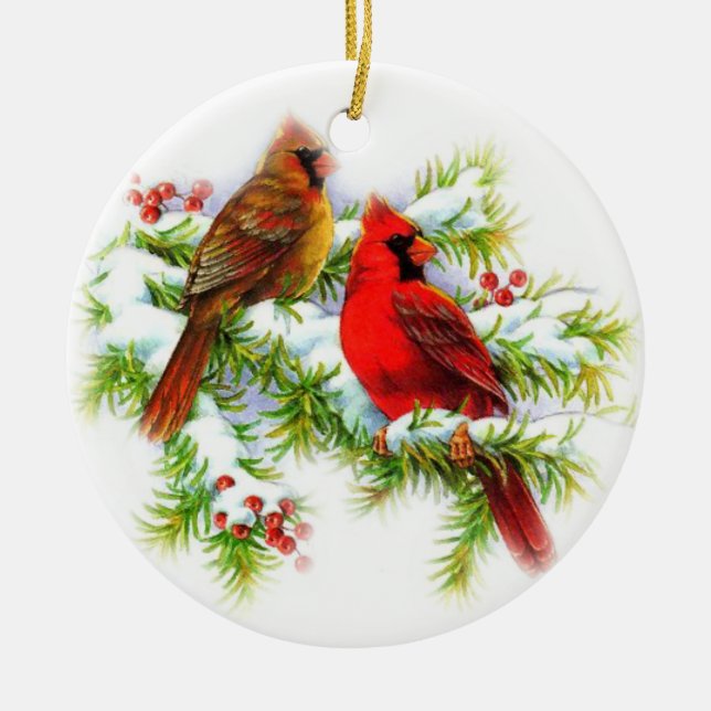 Christmas Birds Ceramic Ornament (Front)