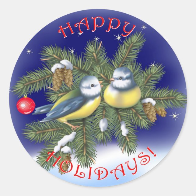 Christmas Birds Classic Round Sticker (Front)