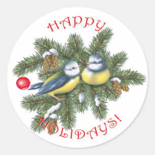 Christmas Birds Classic Round Sticker