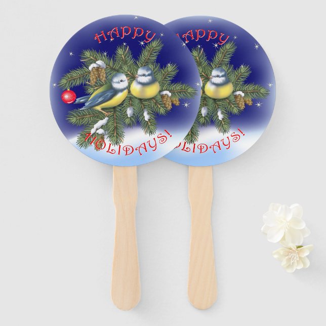 Christmas Birds Hand Fan (Front and Back)