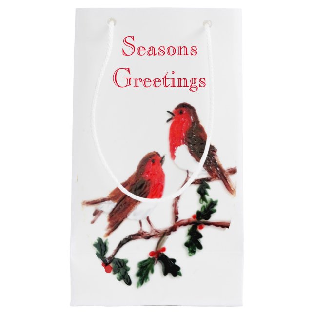 Christmas Birds Robin Seasons Greetings Small Gift Bag (Front)
