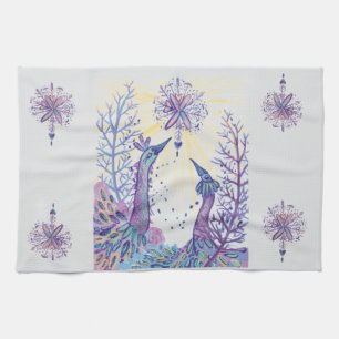 christmas birds tea towel
