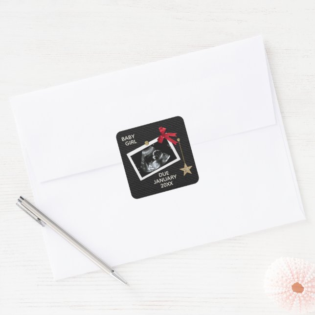 Christmas Birth Announcement Baby Ultrasound  Square Sticker (Envelope)