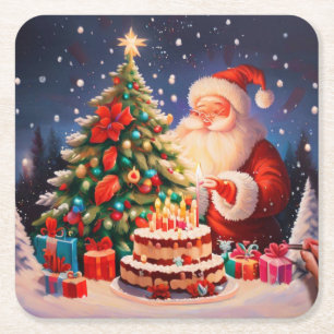 Christmas Birthday 10 Square Paper Coaster