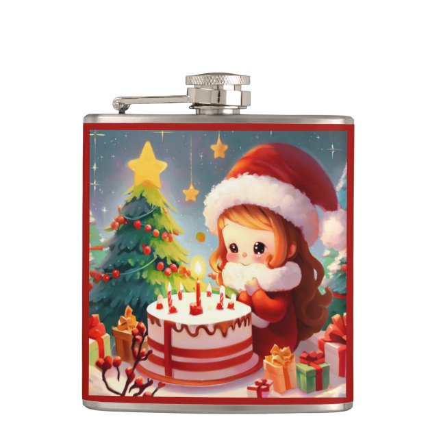 Christmas Birthday 1 Hip Flask (Front)