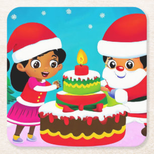 Christmas Birthday 3 Square Paper Coaster
