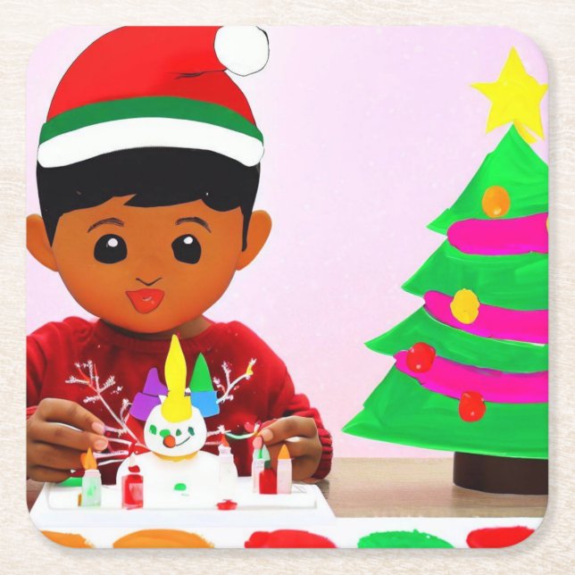 Christmas Birthday 4 Square Paper Coaster (Front)