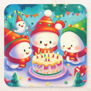 Christmas Birthday 6 Square Paper Coaster
