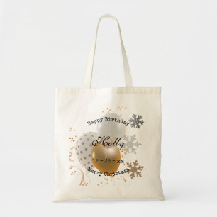 Christmas Birthday Balloons and Snowflakes Tote Bag
