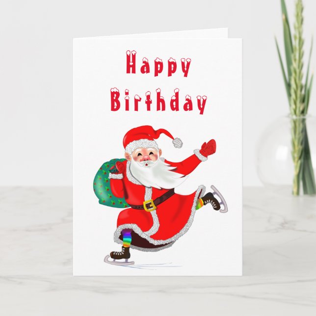 Christmas Birthday Card Happy Santa with Gifts (Front)