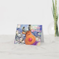 Christmas Birthday Card with Happy Reindeer Funny
