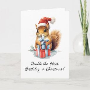Christmas Birthday Cute Watercolor Squirrel Card