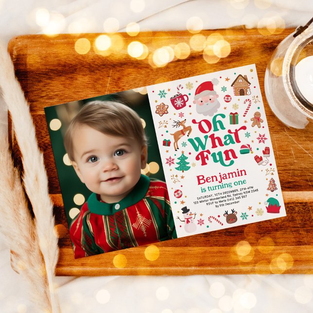 Christmas Birthday Oh What Fun Boy Birthday Party Invitation (Creator Uploaded)