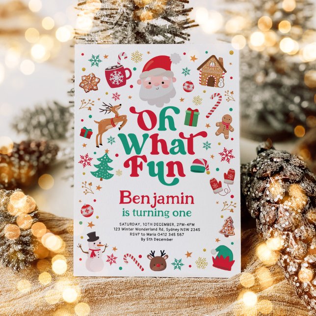 Christmas Birthday Oh What Fun Kids Birthday Party Invitation (Creator Uploaded)