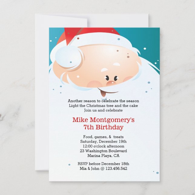 Christmas Birthday Party Invitation Santa (Front)