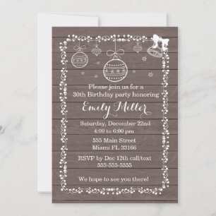 Christmas Birthday Party Invitation Wood Rustic