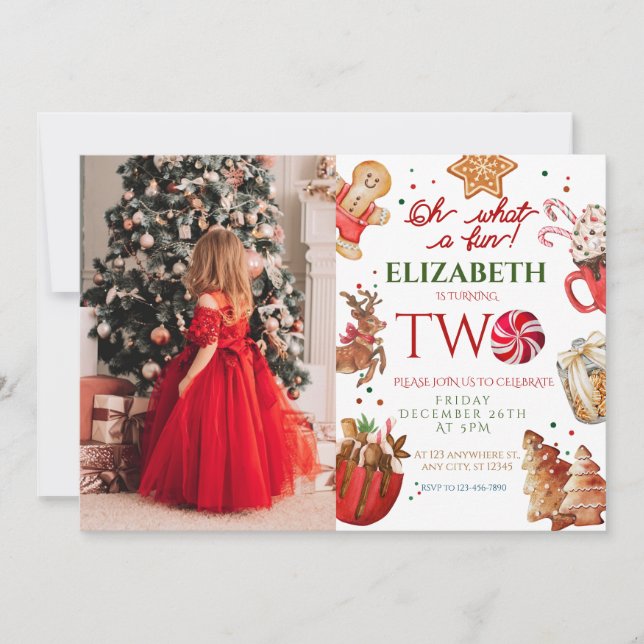 Christmas Birthday Party what a fun 2nd Birthday Invitation (Front)