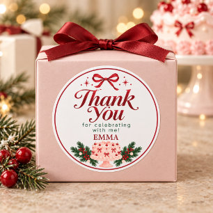 Christmas Birthday Pink Cake Thank You Sticker