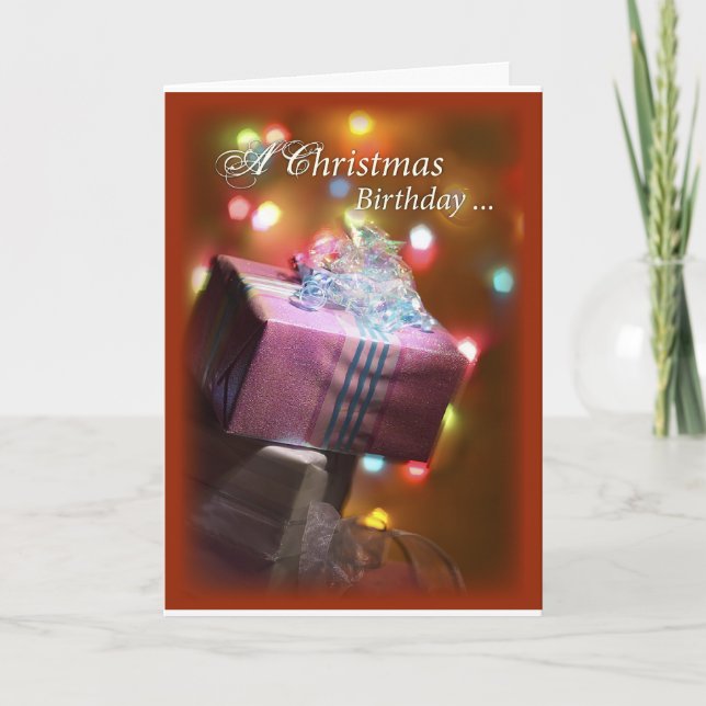 Christmas Birthday Present Holiday Card (Front)